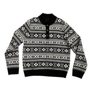 Brooks Brothers Black & White 100% Merino Wool Fair Isle Sweater size M